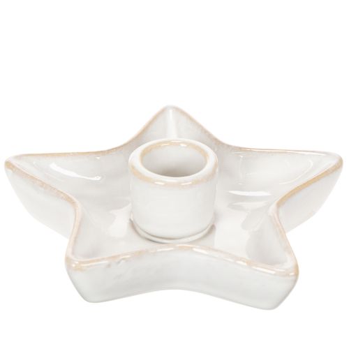 Portacandele a stella in ceramica, bianco, per candele affusolate, 12 cm, 2 pezzi | Floristik24.it