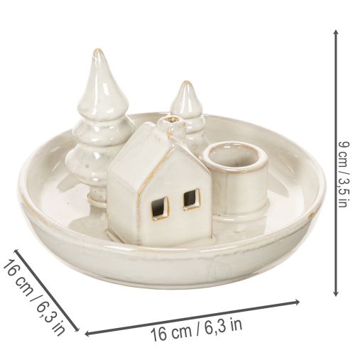 Portacandele decorativo in ceramica con casetta e alberi, 16 cm | Floristik24.it