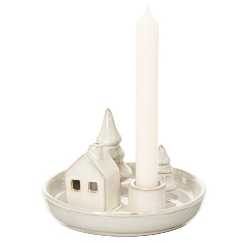 Portacandele decorativo in ceramica con casetta e alberi, 16 cm | Floristik24.it