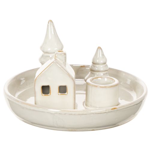 Portacandele decorativo in ceramica con casetta e alberi, 16 cm | Floristik24.it