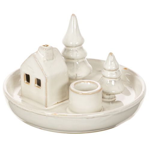Portacandele decorativo in ceramica con casetta e alberi, 16 cm | Floristik24.it