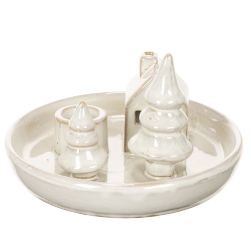 Portacandele decorativo in ceramica con casetta e alberi, 16 cm | Floristik24.it