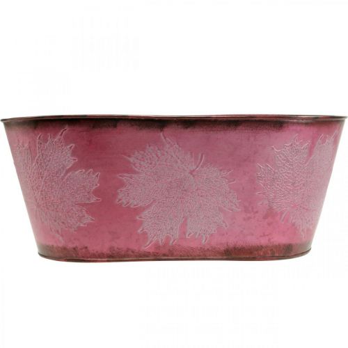 Prodotto Ciotola con decoro a foglia, fioriera, decoro autunnale, vaso in metallo rosso vino L38cm H15cm