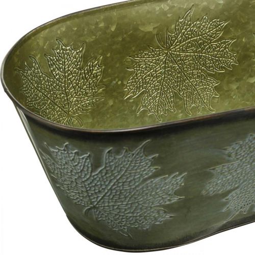 Prodotto Vaso per fioriera per l'autunno, decoro in metallo con decoro a foglia verde L38cm H15cm