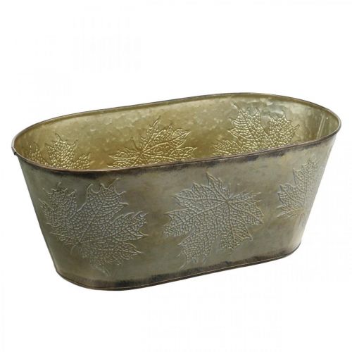 Prodotto Vaso autunnale, vaso fioriera con foglie, decoro in metallo dorato L38cm H15cm