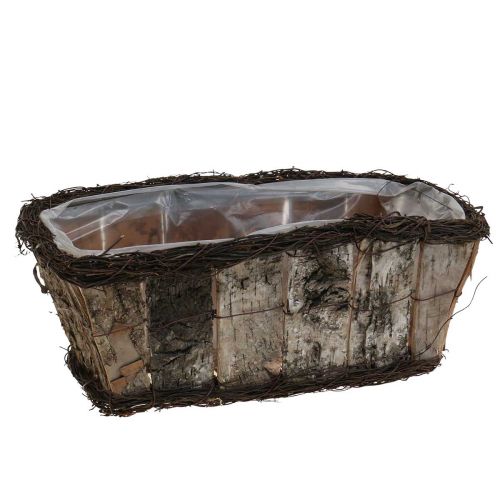 Vaso per piante rettangolare in corteccia di betulla viti 36x18x14cm