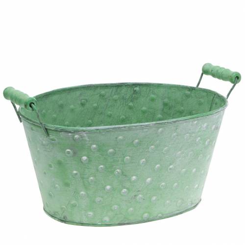 Floristik24 Vaso decorativo in metallo verde ovale 25,5x18,5cm H13cm