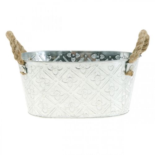 Floristik24 Ciotola decorativa ovale argento con manici ciotola per piante in metallo 22,5×13,5 cm