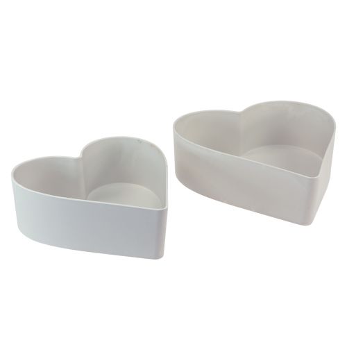 Floristik24 Ciotola decorativa in plastica cuore bianco grigio 24/21 cm set da 2