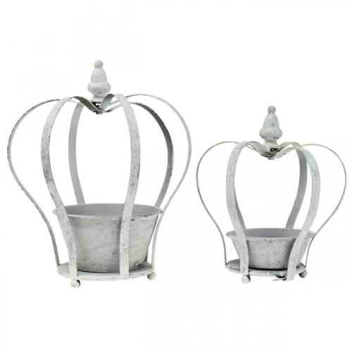 Floristik24 Corona decorativa per piantare, shabby chic, corona in metallo, decorazione da giardino sbiancata, set di 2