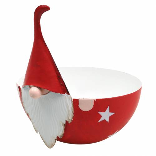 Floristik24 Ciotola decorativa gnomo rosso, metallo bianco Ø14cm H16cm Ciotola di Babbo Natale