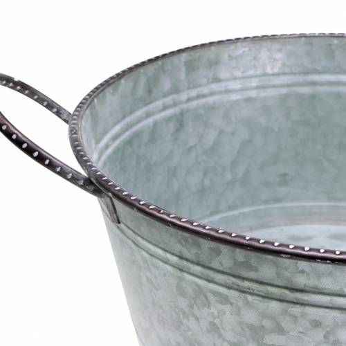 Floristik24 Ciotola in zinco con manici grigio, marrone bianco lavato Ø38cm H17cm