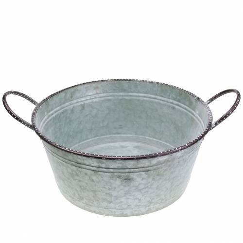 Floristik24 Ciotola in zinco con manici grigio, marrone bianco lavato Ø38cm H17cm