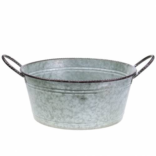 Floristik24 Ciotola in zinco con manici grigio, marrone bianco lavato Ø38cm H17cm