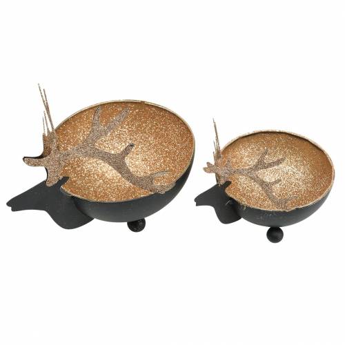 Prodotto Ciotola con Testa di Renna Nero, Metallo Dorato Ø11/14cm Set di 2