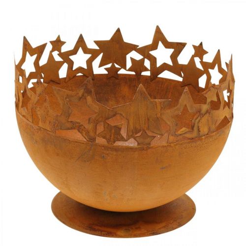 Ciotola in metallo con stelle, decorazione natalizia, vaso decorativo patina Ø25cm H20.5cm