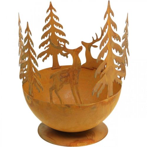 Floristik24 Ciotola in metallo con cervo, decorazione foresta per l&#39;Avvento, vaso decorativo in acciaio inossidabile Ø25cm H29cm