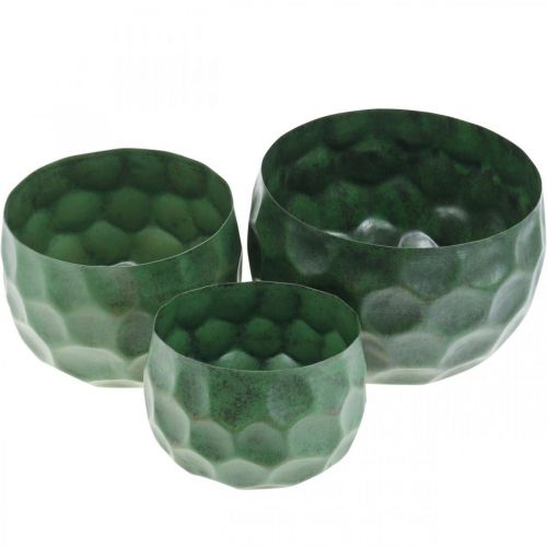 Floristik24 Vaso decorativo in metallo verde vintage fioriera Ø25 / 20,5 / 16,5 cm set di 3