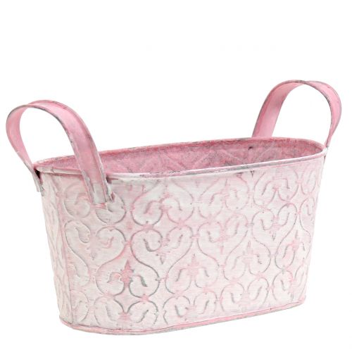 Floristik24 Vassoio per fioriera in zinco con decoro lavato rosa 18,5 cm x 11 cm H9 cm