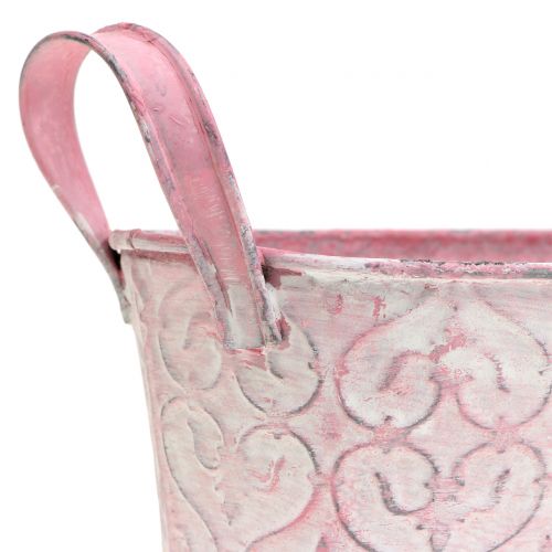 Floristik24 Vassoio per fioriera in zinco con decoro lavato rosa 18,5 cm x 11 cm H9 cm