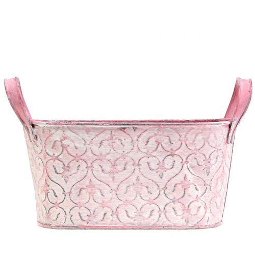 Floristik24 Vassoio per fioriera in zinco con decoro lavato rosa 18,5 cm x 11 cm H9 cm