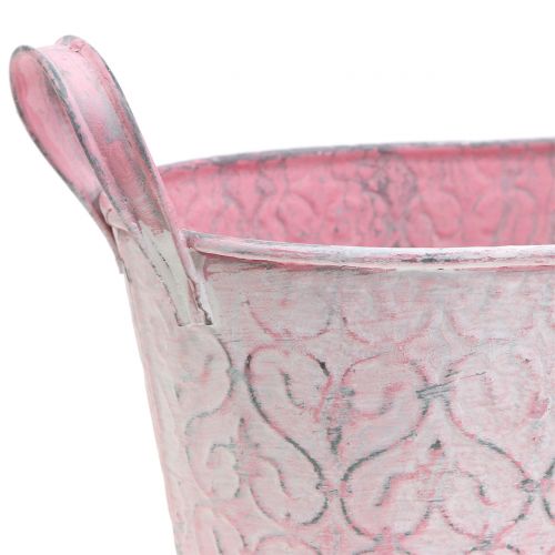 Floristik24 Vaso in zinco con decoro rosa 25,5 cm x 13,5 cm H12 cm