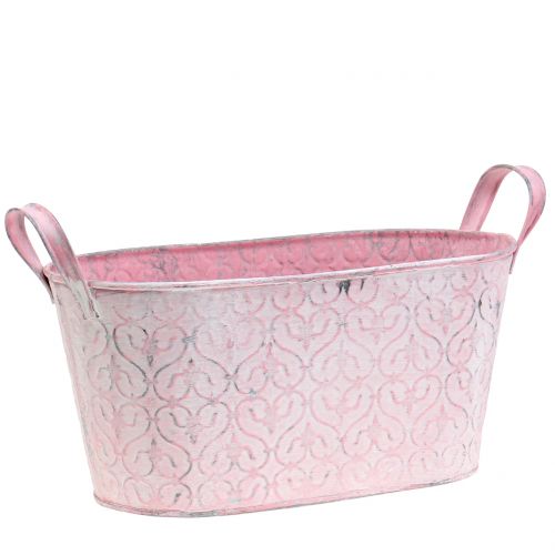 Floristik24 Vaso in zinco con decoro rosa 25,5 cm x 13,5 cm H12 cm