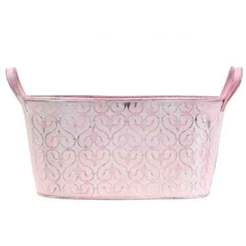 Floristik24 Vaso in zinco con decoro rosa 25,5 cm x 13,5 cm H12 cm