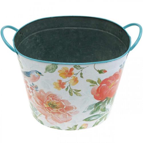 Prodotto Vaso per piante ovale vintage in metallo con decorazione primaverile 27,5 cm