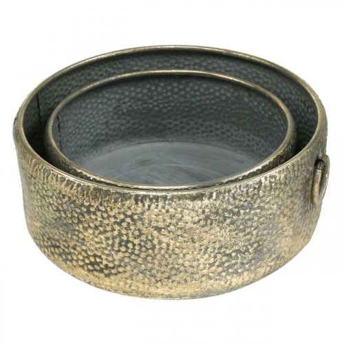 Prodotto Ciotola decorativa fioriera in metallo dall&#39;aspetto antico dorato Ø37/31 cm set da 2