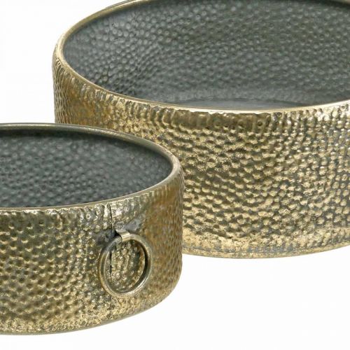 Prodotto Ciotola decorativa fioriera in metallo dall&#39;aspetto antico dorato Ø37/31 cm set da 2