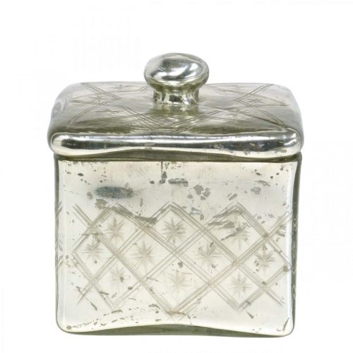Barattolo in vetro con coperchio in vetro shabby decoro champagne 14×14×14,5cm