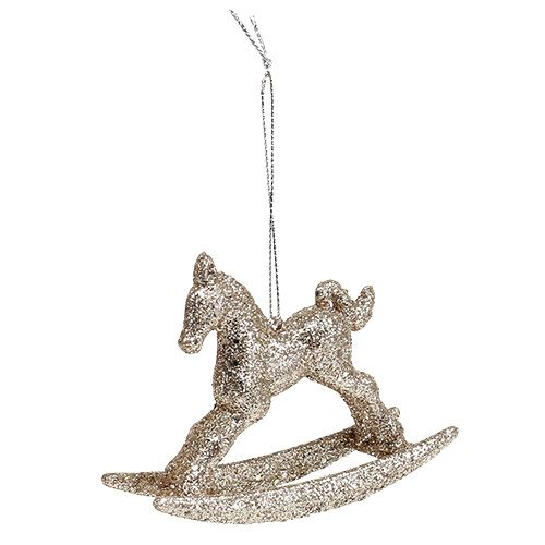 Floristik24 Cavallo a dondolo 7,5 cm in oro con glitter 6 pezzi