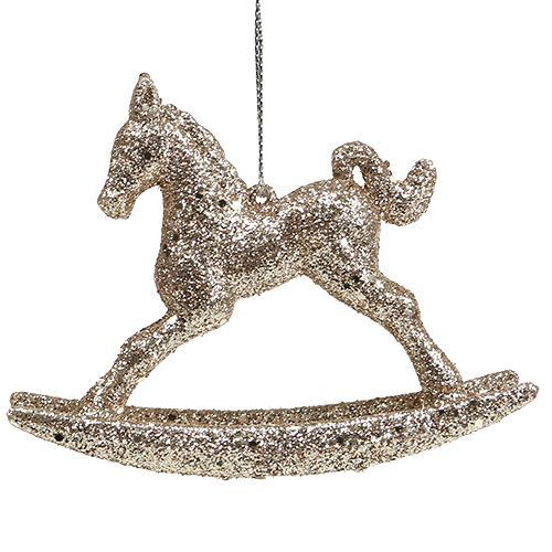 Floristik24 Cavallo a dondolo 7,5 cm in oro con glitter 6 pezzi