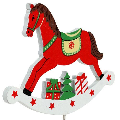 Floristik24 Cavallo a dondolo su bastone rosso 8,5 cm 16 pz
