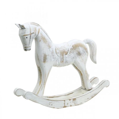 Cavallo a dondolo decorativo Natale bianco marrone 26x6x23cm