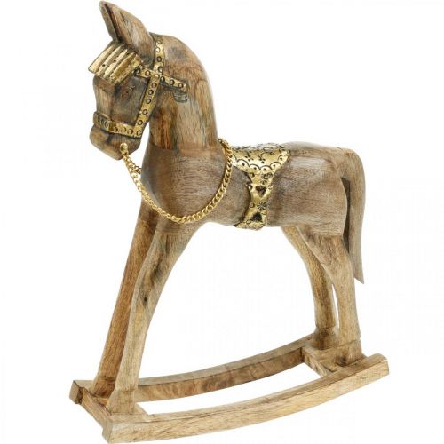 Floristik24 Cavallo a dondolo decorativo in legno massello natura natalizia, dorato 28 × 39 × 9,5cm