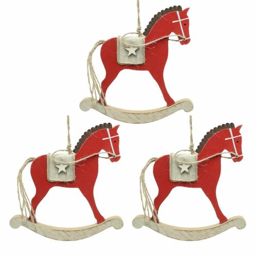 Floristik24 Cavallo a dondolo da appendere legno rosso H17cm 3pz Decorazioni albero nostalgico