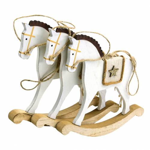 Floristik24 Cavallo a dondolo da appendere in legno bianco H17cm 3pz Natale in stile vintage