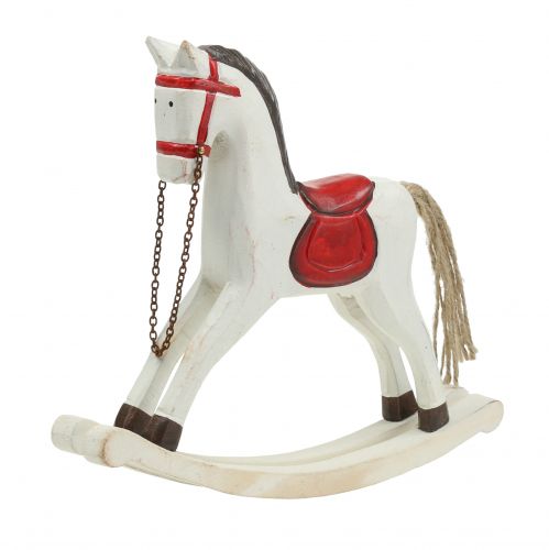 Floristik24 Cavallo a dondolo in legno bianco, rosso 25 cm x 20,5 cm