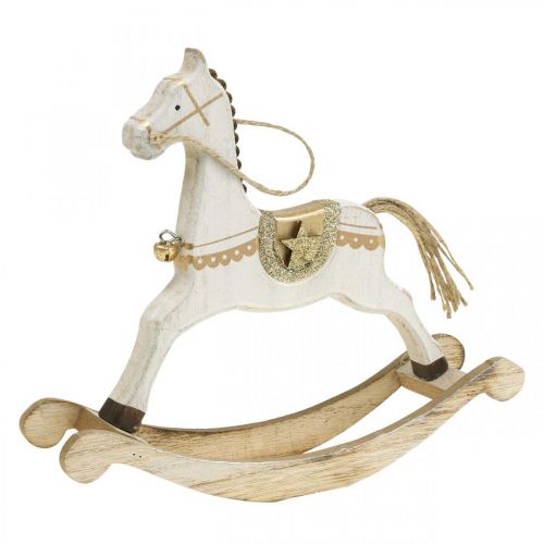 Floristik24 Cavallo a dondolo in legno, addobbo natalizio Bianco Dorato H18cm