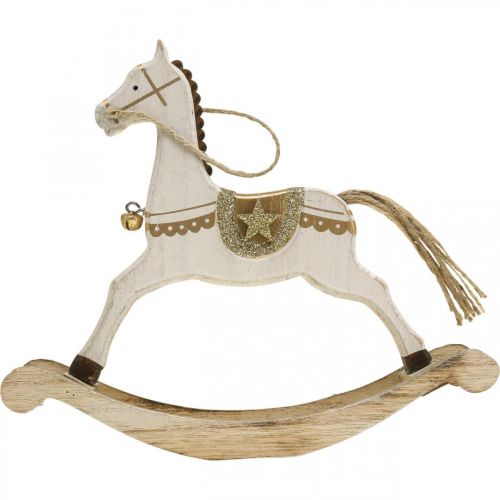 Floristik24 Cavallo a dondolo in legno, addobbo natalizio Bianco Dorato H18cm