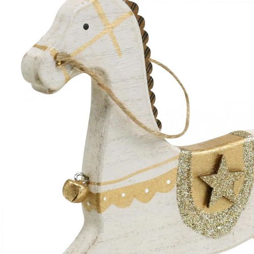 Prodotto Cavallo a dondolo in legno, decorazione natalizia bianco dorato H24cm