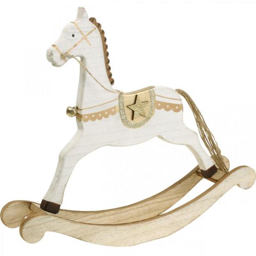Prodotto Cavallo a dondolo in legno, decoro natalizio Bianco Dorato H32.5cm