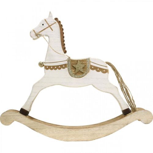 Prodotto Cavallo a dondolo in legno, decoro natalizio Bianco Dorato H32.5cm