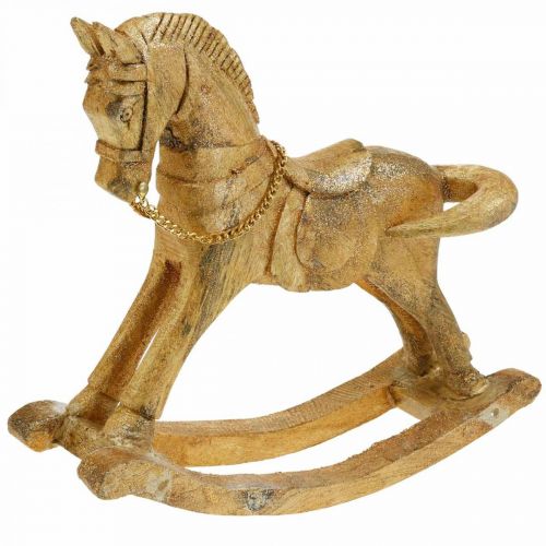 Floristik24 Figura decorativa cavallo a dondolo legno Natale dorato, glitter 28 × 38 × 9,5cm
