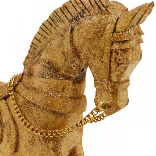 Floristik24 Figura decorativa cavallo a dondolo legno Natale dorato, glitter 28 × 38 × 9,5cm