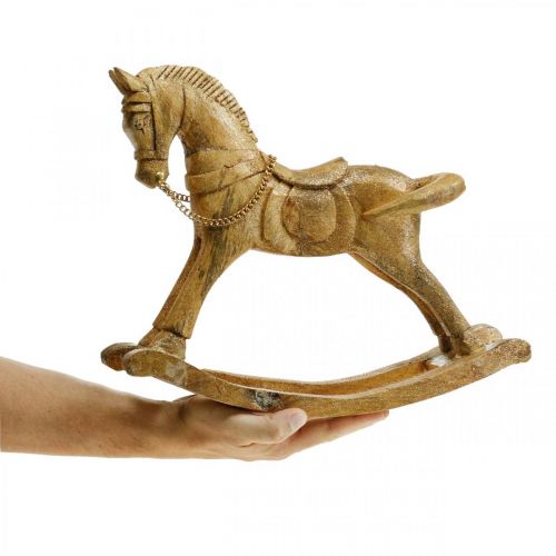 Floristik24 Figura decorativa cavallo a dondolo legno Natale dorato, glitter 28 × 38 × 9,5cm