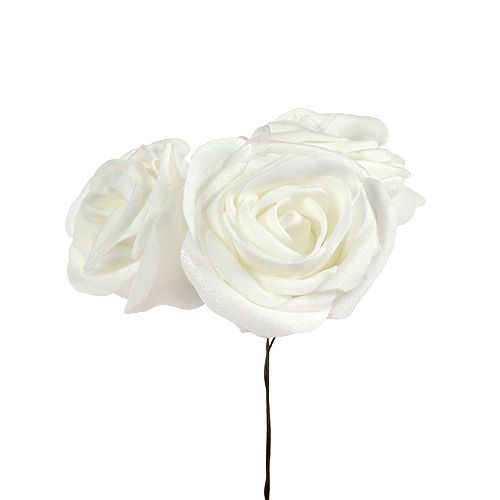 Rose in gommapiuma bianche con madreperla Ø6cm 24pz