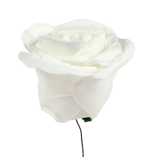 Floristik24 Rose in schiuma bianche con madreperla Ø6cm 24 pz